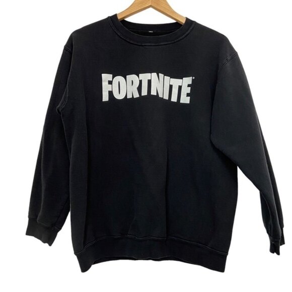FORTNITE graphic sweatshirt fleece black white scoop neck long sleeves medium - Picture 2 of 9
